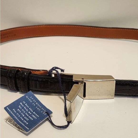 NWT LAI Black 100% Alligator Silver Buckle Skinny Belt Sz.Small Ret.$250 USA